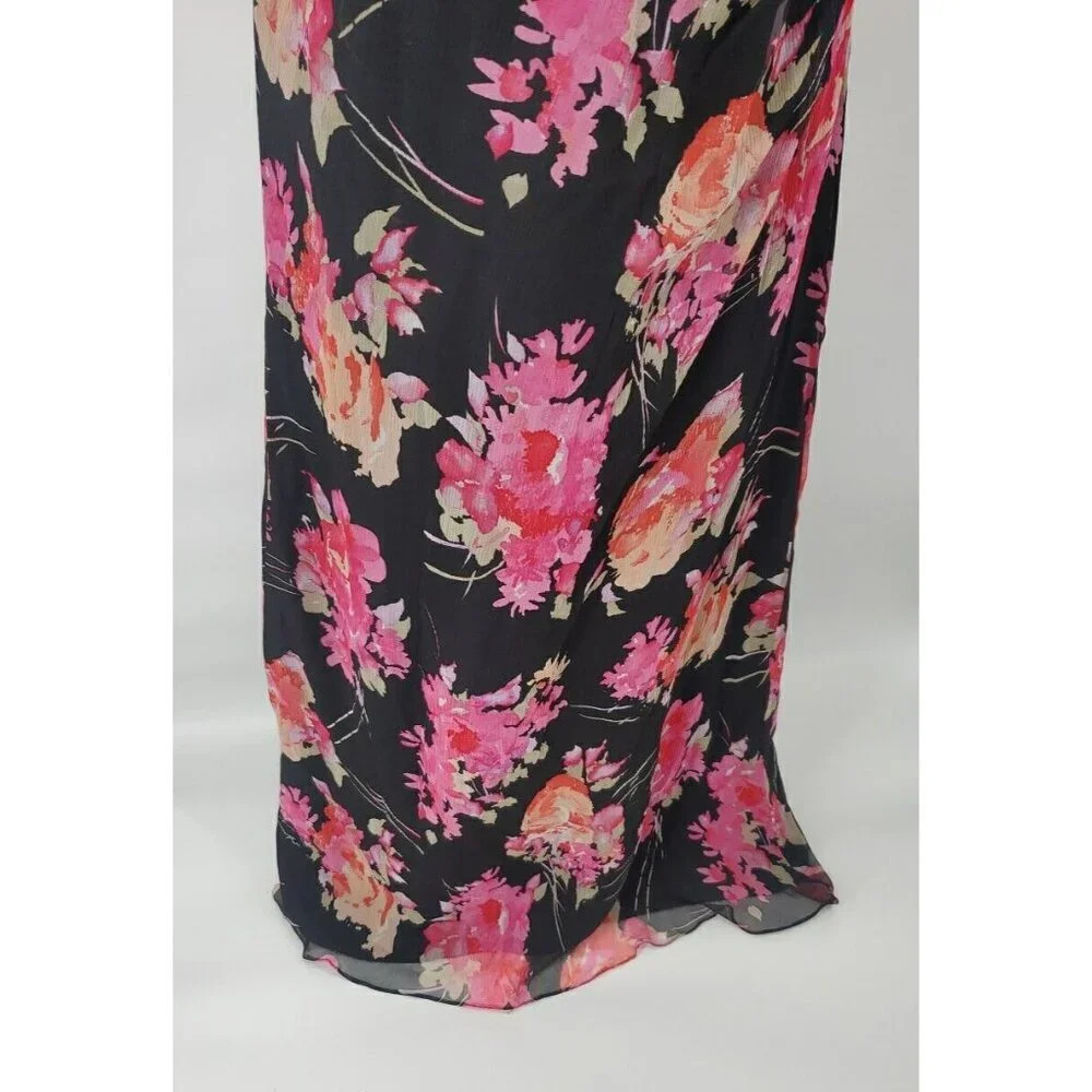 Ricki Freeman Teri Jon Silk Floral Sequin Beaded Halter Maxi Dress Sz 12 - Picture 12 of 16